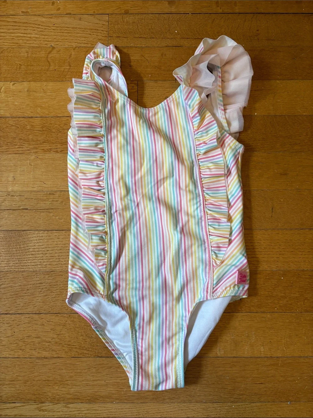 Ruffle Butts Size 5 Pastel Rainbow Stripe Ruffle One-Piece Swimsuit